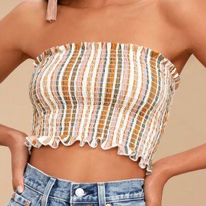 Bonita Rust Orange Striped Smocked Crop Top